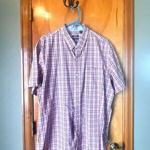 Izod Men's Pink and Blue Plaid Button-Down Shirt